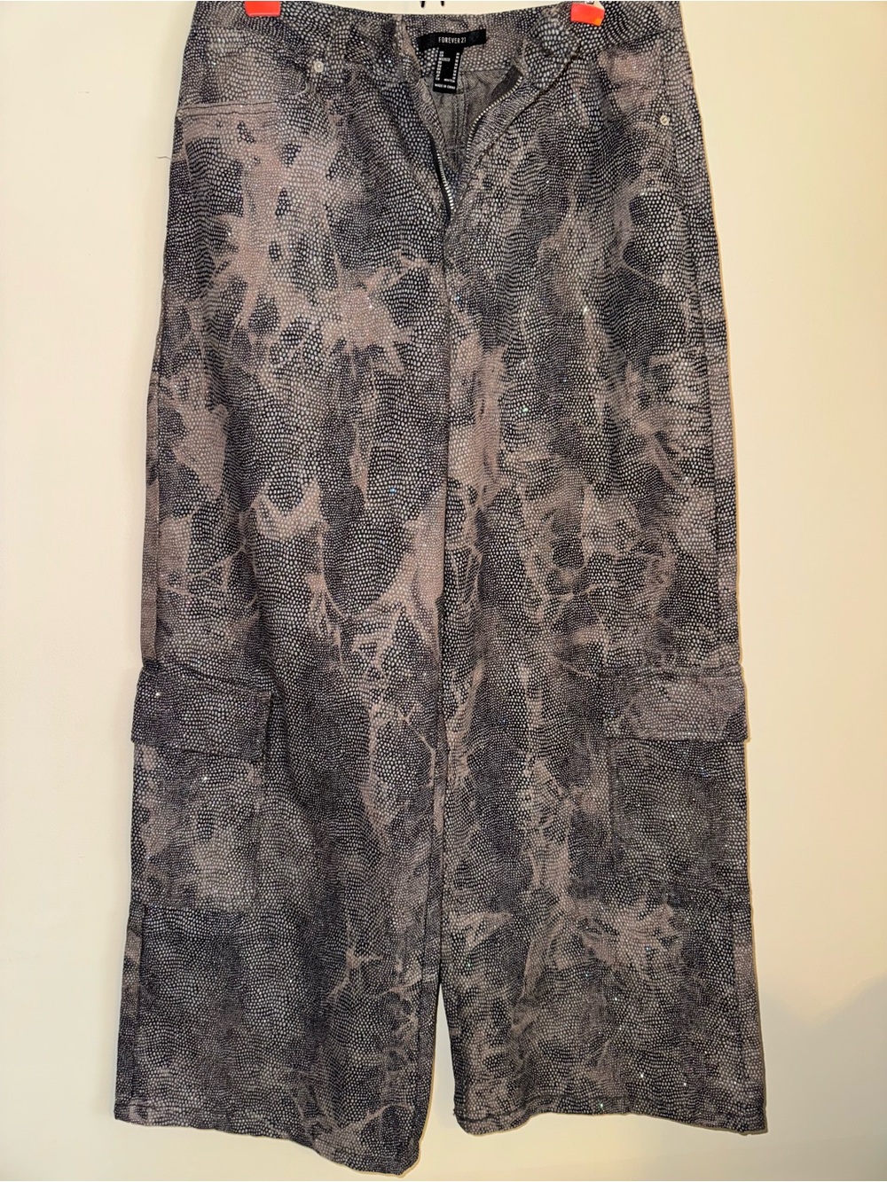 Free People Gray Patterned Wide-Leg Cargo Pants